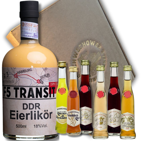 *Präsent DDR Eierlikör + 6 Kleine Liköre (Mix) im Geschenkkarton - Schnapsgeschenk