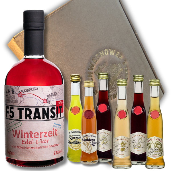 *Präsent Winterzeit + 6 Kleine Liköre (Mix) im Geschenkkarton - Schnapsgeschenk