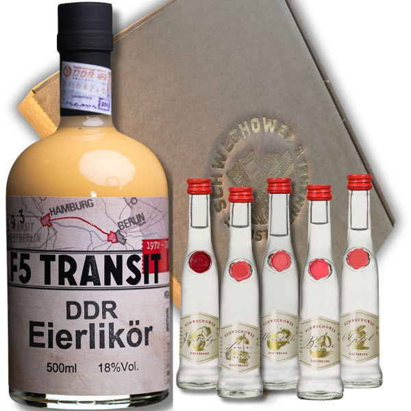 *Präsent DDR Eierlikör + 5 Kleine Schnäpse (Mix) im Geschenkkarton - Schnapsgeschenk